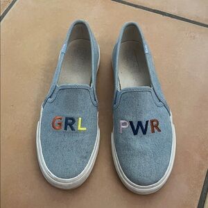 KEDS Blue Slip-On Sneakers with GRL PWR Embroidery